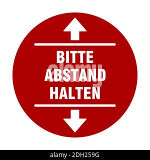 Bitte Abstand Halten ("Please Keep Your Distance" in German) Round Social Distancing Badge or Floor Marking Sticker Icon For Queue Line. Vector Image. Stock Vector