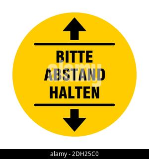 Bitte Abstand Halten ("Please Keep Your Distance" in German) Round Social Distancing Badge or Floor Marking Sticker Icon For Queue Line. Vector Image. Stock Vector