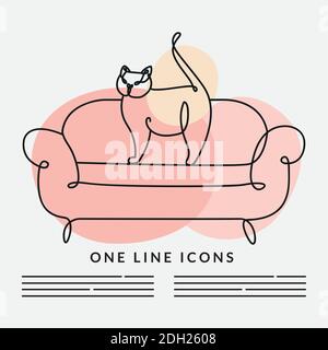 cat in sofa scene one line style icon vector illustration design Stock Vector