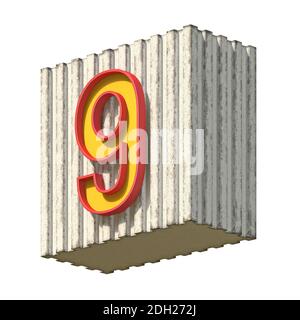 Vintage concrete red yellow Number 9 3D Stock Photo