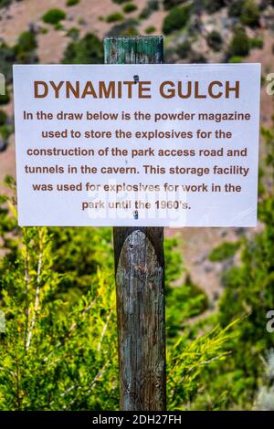 A description board of storage facility in Lewis and Clark Caverns NP, Montana Stock Photo