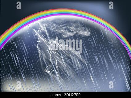 rainbow and rain abstract vector background Stock Vector