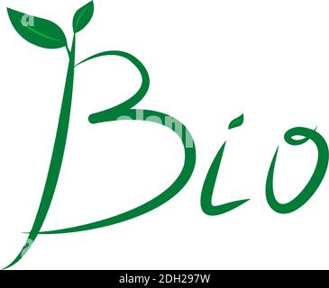 handwriting word bio with leaves Stock Vector
