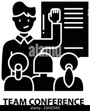 team conference icon, black vector sign with editable strokes, concept illustration Stock Vector