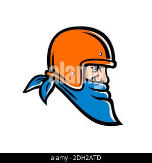 Bandit Biker Wearing Bandana and Helmet Mascot Stock Photo