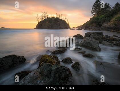 Sunset at a Rocky Beach, Northern California Coast Stock Photo