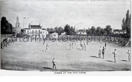 Surrey cricket at the Oval depicted in 1820, vintage illustration from 1890s