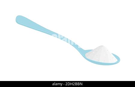 Spoon with salt or sugar isolated on white background. Cooking ingredirnts. Making tea or coffee. Vector flat illustration. Stock Vector