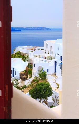 Premium Photo  Open door with mediterranean sea view in santorini