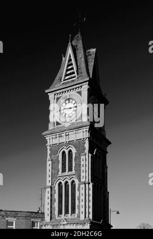 The clock tower and Queen Victoria Memorial, Newmarket town, Suffolk, England, UK Stock Photo