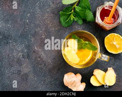 Herbal tea with ginger, mint and lemon Stock Photo