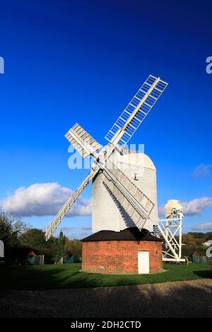 The Upthorpe post mill, a Grade II listed post mill and Scheduled Ancient Monument, Stanton village, Suffolk county, England, UK Stock Photo