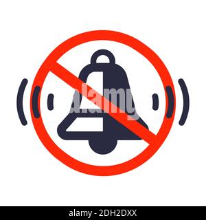 crossed out bell in a red circle on a white background. silent mode icon on a mobile phone. flat vector illustration. Stock Vector