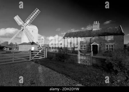 The Upthorpe post mill, a Grade II listed post mill and Scheduled Ancient Monument, Stanton village, Suffolk county, England, UK Stock Photo