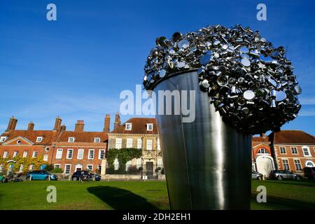 When Soak Becomes Spill by Subodh Gupta installed at Choristers Square, Salisbury, Wiltshire. Stock Photo