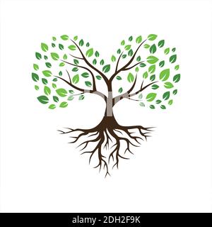 abstract tree love concept with root icon logo vector flat concept design Stock Vector