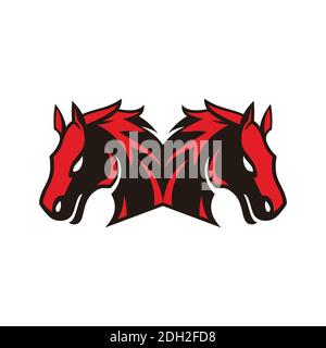 abstract twin horse logo icon concept graphic vector design Stock Vector