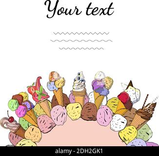 Ice cream template. Vector illustration. Excellent print for greeting cards, clothes, fabric, gift box. Stock Vector
