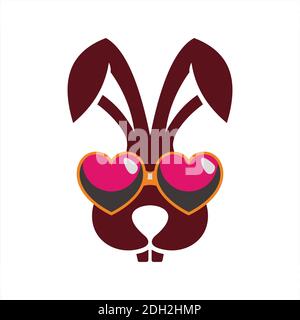 cute rabbit love glasses icon logo vector flat concept design Stock Vector