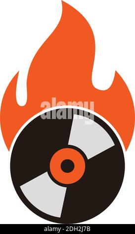 disc fire music flat icon logo flat vector concept design Stock Vector