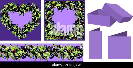 Set of floral templates. Endless horizontal pattern brush. For romantic and easter design, announcements, greeting cards, posters, advertisement Stock Vector