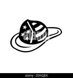 American Fireman Hat With USA Stars and Stripes Black and White Retro Stock Photo