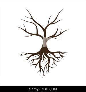 dry tree with root icon logo vector flat concept design Stock Vector