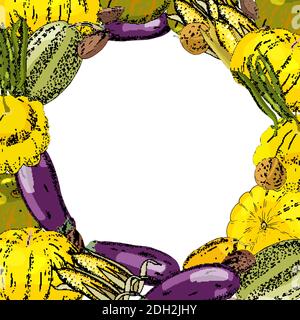 Square autumn template with different fresh vegetables. Stock Vector