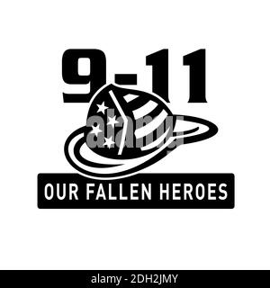 Fireman Hat 911 Fallen Heroes Black and White Retro Stock Photo