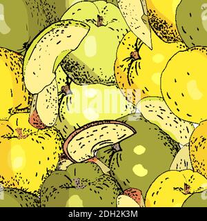 Seamless pattern whith apples and apple slices. Stock Vector