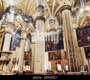 Interior of Milan Cathedral known as Duomo di Milano, historical building and famous landmark in Lombardy region in Northern Ita Stock Photo