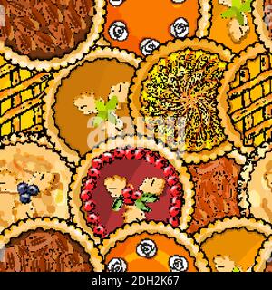 Seamless pattern with pies. The theme of autumn, harvest and thanksgiving. Stock Vector