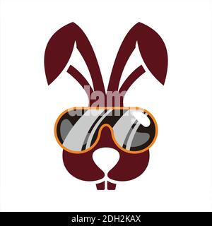 funny rabbit glasses icon logo vector flat concept design Stock Vector