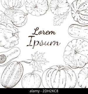 Vintage black and white postcard with autumn harvest. Stock Vector