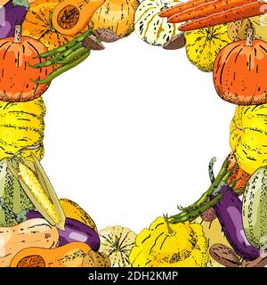 Square autumn template with different fresh vegetables. Stock Vector