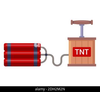 dynamite with detonator for blasting operations. flat vector illustration isolated on white background. Stock Vector