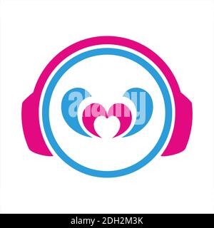 headphone love listening music icon logo vector flat concept design Stock Vector