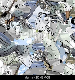 Seamless pattern with different kinds of garbage. The concept of ecology and World Cleanup Day. Stock Vector
