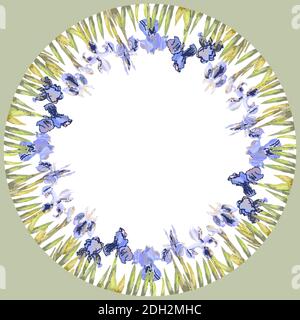 Floral template with irises. For design gift boxes, announcements, postcards, posters, invitations Stock Vector