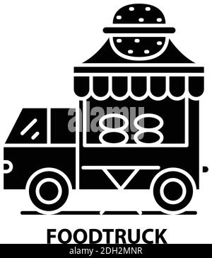 foodtruck icon, black vector sign with editable strokes, concept illustration Stock Vector