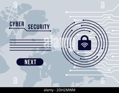 cyber security infographic with wifi waves in padlock and circuit ...