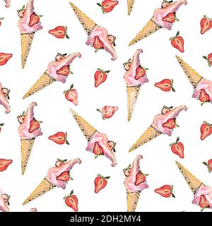 Ice cream seamless pattern. Vector illustration, hand drawn elements. Excellent print for greeting cards, clothes, bed linens, fabric, textiles, wallp Stock Vector
