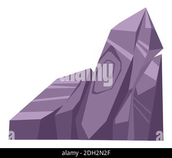 Huge hill with green grass, gray stone boulder or rock cartoon vector illustration, landscape element Stock Vector