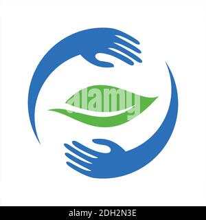 leaf two hand save nature icon logo vector flat concept design Stock Vector