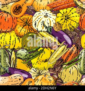 Seamless pattern with different fresh vegetables. Endless texture for your design. Stock Vector