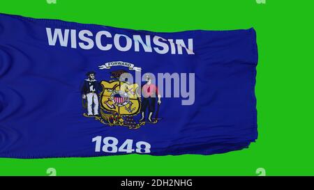 Flag of Wisconsin on Green Screen. Perfect for your own background using green screen. 3d rendering Stock Photo