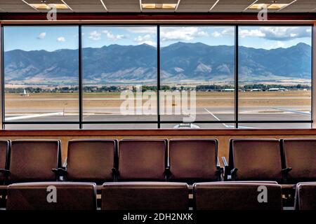 Bozeman montana airport and rocky mountains Stock Photo
