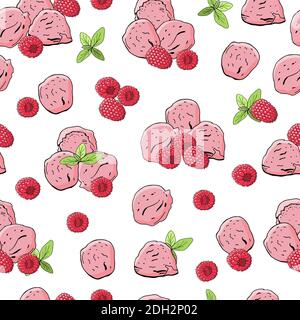 Ice cream seamless pattern. Vector illustration, hand drawn elements. Excellent print for greeting cards, clothes, bed linens, fabric, textiles, wallp Stock Vector