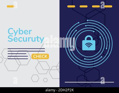 cyber security infographic with wifi waves in padlock and circuit ...