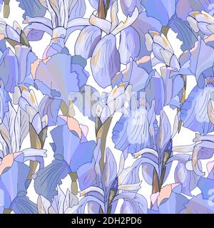 Romantic floral seamless pattern with irises. Stock Vector